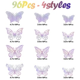 96 piezas de decoraciones de mariposa, 3 tamaños, 4 estilos, decoración de pared de mariposas 3D, decoración de fiestas, mariposas para manualidades, cumpleaños y bodas, decoración de pasteles, globos