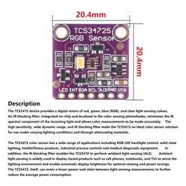 WWZMDiB 2 Pcs TCS34725 Color Sensor Module Applications Including RGB LED Backlight Control for Arduino