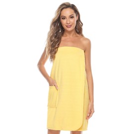 Knuffnee Women's Bath Wrap Towel Shower Spa Body Wrap Adjustable Closure Bathrobe Yellow S/M