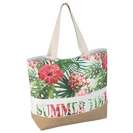 Idena 31018 Summer Time Canvas Beach Bag with Floral Pattern, Approx. 52 x 38 x 13 cm, Ideal as Shopper, Shoulder Bag, for Holiday, Beach and Picnic, Colourful, Floral