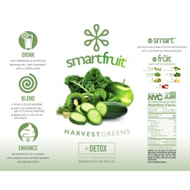Smartfruit Harvest Greens + Detox, 100% Real Fruit Purée, Non-GMO, No Additives, Vegan - 48 Fl. Oz