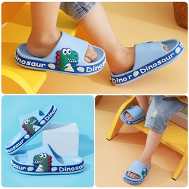 SEAUR Children's Bath Slippers, Non-Slip Open Toe Bathing Shoes with Dinosaur Pattern, Summer Slippers for Bathroom, Pool, Bedroom, blue