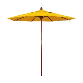 California Umbrella 7.5' Round Hardwood Frame Market Umbrella, Stainless Steel Hardware, Push Open, Olefin Lemon