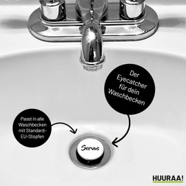 Huuraa Servus Sink Plug with Lettering Gift 4 cm Height Adjustable 6.5 to 8.5 cm Servus Gift Idea