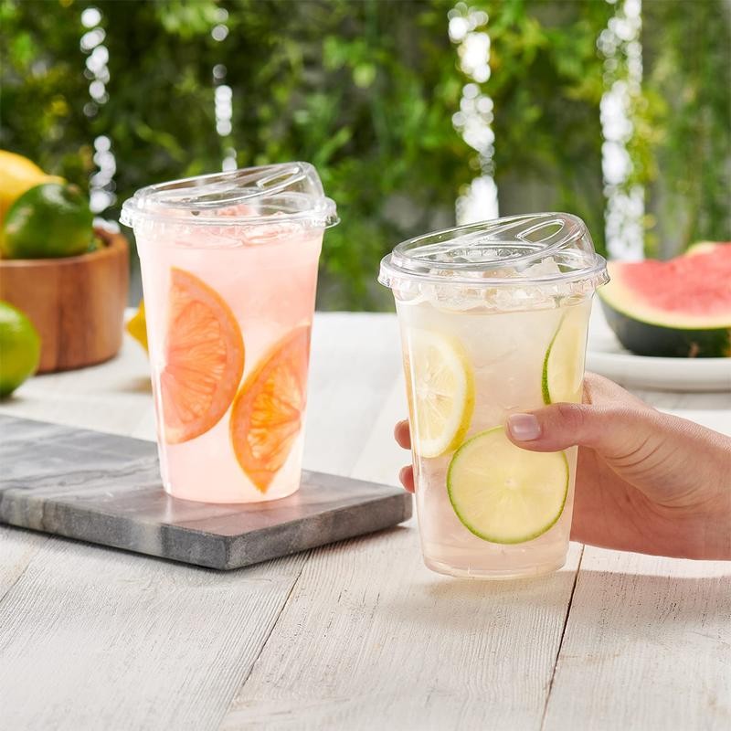 50 Sets Crystal Clear Plastic Cups With Strawless Sip-Lids, Disposable