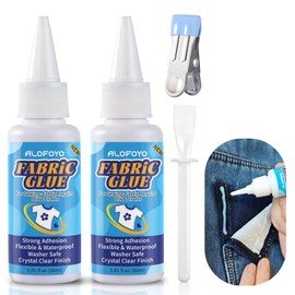New Fabric Glue Permanent – 2.1 fl oz Washable Fabric Adhesive for Clothing, Clear Fabric Glue for Denim, Leather, Cotton, Polyester, Patches & DIY Repairs (2 Pack)