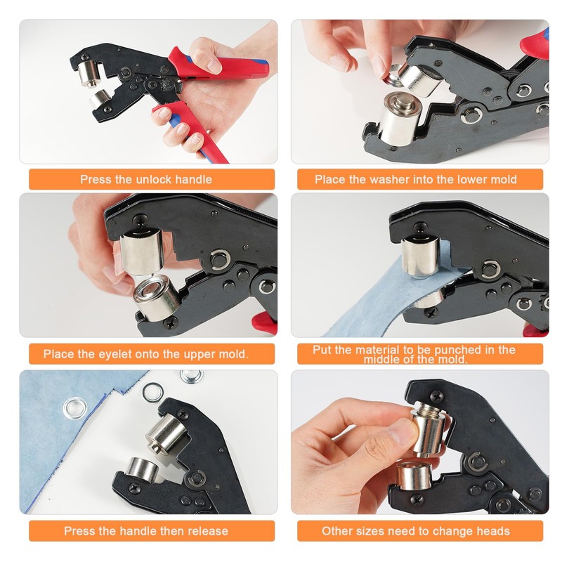 2-Size Grommet Tool Kit, 1/4" 3/8" Hole Punch with 500
