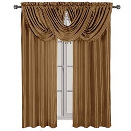 sheetsnthings Soho Rod Pocket 5pc Window Treatment Set, 2-Panels (63-Inch Long) and 3-Waterfall Valances, Mushroom