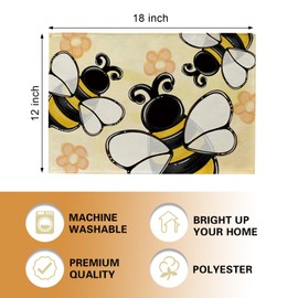 Uruney Spring Summer Bumble Bee Placemats Set of 4, Cute Honeybee Yellow Flower Dining Place Mats Table Decor, Seasonal Home Kitchen Decoration 12 x 18 Inch