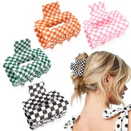 4 Pcs Multicolor Checkered Hair Clips Set, Y2K Style Strong-Hold Hairpins for All Hair Types, Cute Hair Accessories for Women and Girls