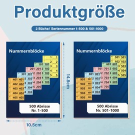2 Books Double Numbers 1-1000 Numbers 14.8 x 10.5 cm Number Pad A6 Wardrobe Tags with Hole Double Number Pad Number Pads Tombola Loose Tombola Numbered Red Orange Yellow Green Blue