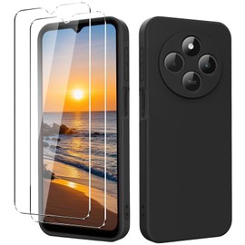 YXKJ - Hülle für Redmi 14C / Poco C75 / Redmi A4, mit 2 Stück Panzerfolie, Ultra Dünn Flüssigsilikon mit Microfiber Schutzhülle [Seidige Berührung] [Stoßfest] [Kratzfest] - Schwarz