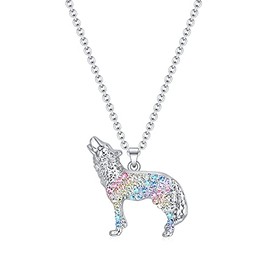 luomart Rainbow Animal Wolf Necklace Gifts for Girls,Dainty Wolves Pendant Jewelry for Women Boys Teen Girls Wolves Lovers (Rainbow Wolf Gifts)