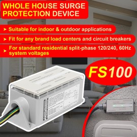 FS100 Whole House Surge Protection Device Rated for 100,000 Amps Fit for Siemens Electric Box, Protects Smart Appliances, for 120/240V Load Center & Breakers, Indoor/Outdoor Use