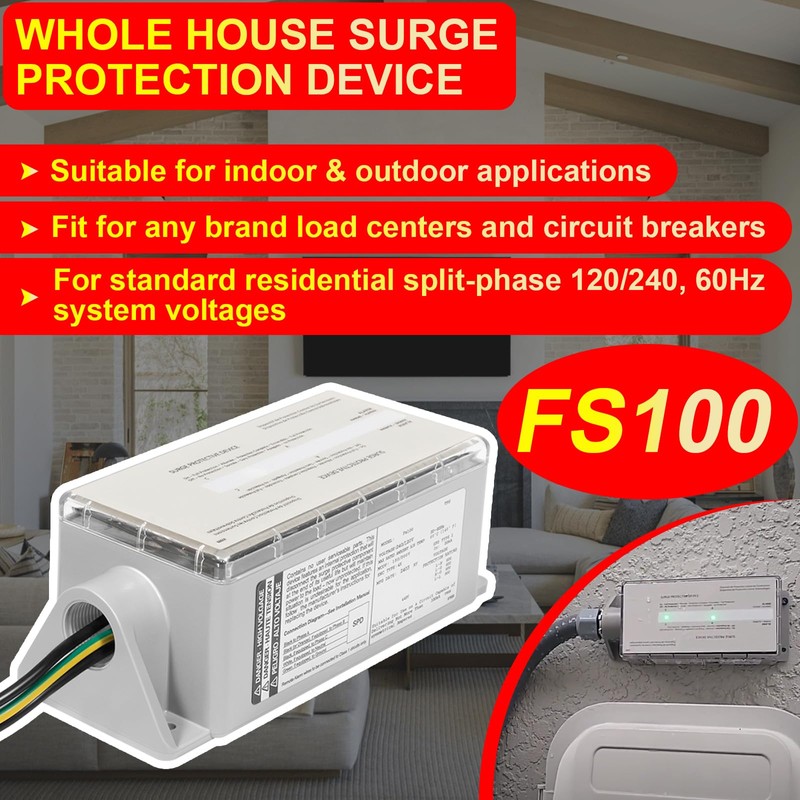 FS100 Whole House Surge Protection Device Rated for 100,000 Amps