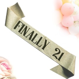 21st Birthday Sash, Finally 21 Birthday Sash with Glitter - Gold 21st Birthday Sash with Black Foil Letters for Her Ideal 21st Birthday Party Decorations & Favors for Men & Women (Gold)