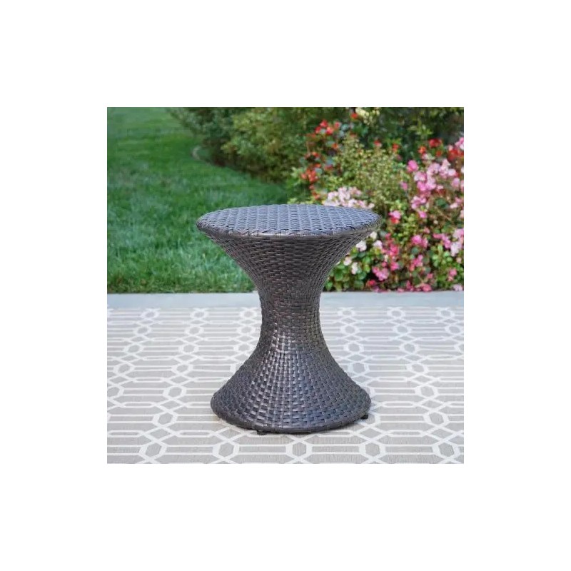 16-Inch Multi-Brown Wicker Hourglass Side Table for Outdoor Use