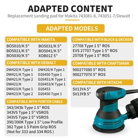Sander Pads for Makita, 4-Pack 5" 8 Hole Hook and Loop Replacement Sander Pads for Makita 743081-8/743051-7 Compatible with Makita BO5010 BO5030K BO5031K BO5041K