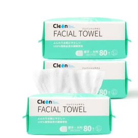 Cleon Cleansing Towels, Facial Towels, 80 Sheets x 3 Packs, 7.9 x 7.9 inches (200 x 200 mm), Large, Extra Thick, Natural Material, Suitable for Sensitive Skin|Wet & Dry Hygienic