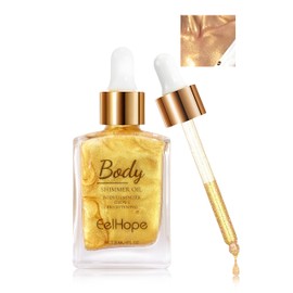 Jutqut Body Gold Shimmer Oil, Moisturizing Smooth Skin Glow for Face, Long Lasting & Waterproof Body-Glitter Oil, Highlighter Makeup Liquid, Non-sticky and Easy to Absorb