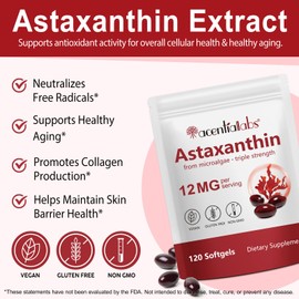 Astaxanthin 12 mg High Dose - 120 Soft Gel Capsules Made of Microalgae - Natural Antioxidant for Skin & Immune System - Vegan & Free from Allergens