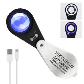 10x Jewelers Loupe Magnifier with UV & LED Lights, 22mm Triplet Lens Rechargeable Jewelers Loupe Foldable Jewelry Magnifier Portable Jewelry Magnifier Inspection Loupe for Gems, Jewelry, Coins, Rocks