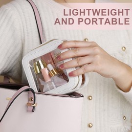 Pinkmik Clear Makeup Bag with Zipper Waterproof Travel Makeup Set for Cosmetics and Toiletries Women's Purse Organizer and Car Essentials, White, M+MINI, Travel Makeup Set