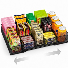 NANAGIFTREE Expandable Snack Organizer, Adjustable Snack Container with 9 Compartments, Kitchen Countertop and Pantry Storage Tray for Tea Bags, Coffee Pods, Candy, and Cookies