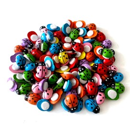 100pcs Assorted Color Self-Adhesive Mini Ladybugs Wooden Ladybug Shaped Sticker(Mixed Color)