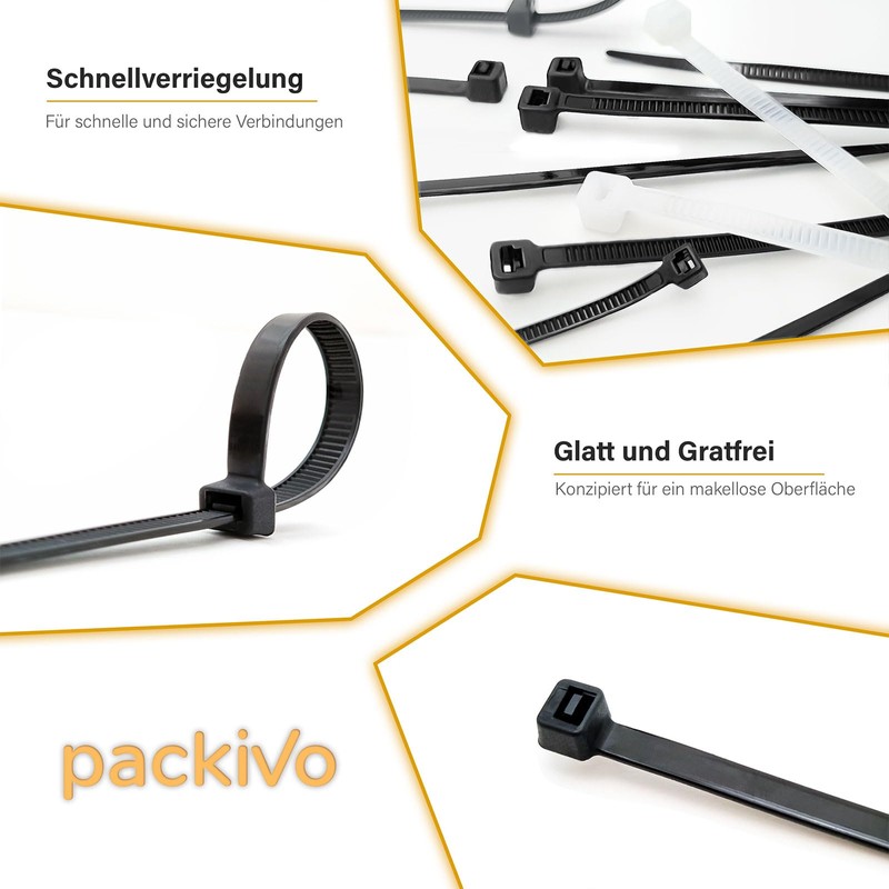 PACKIVO Professional Cable Ties 2.5 x 150 mm White Strong