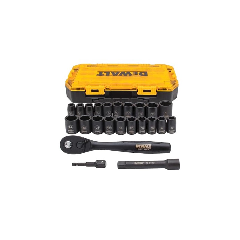DEWALT Impact Socket Set with Ratchet, Metric/SAE, 1/2" Drive, 23-Piece