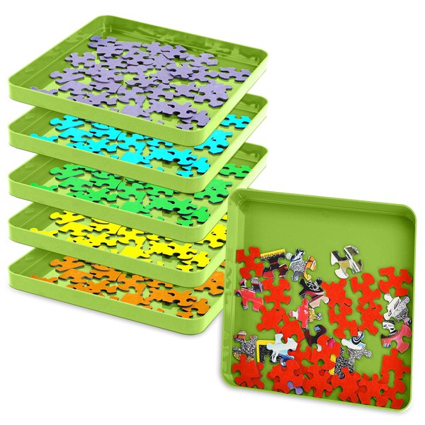 Jigitz Jigsaw Puzzle Sorter Trays in Green - 6 Pack Plastic Puzzle Organizer Puzzle Stacking Trays for Large Puzzles