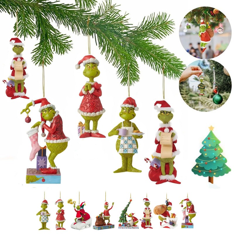 Grinch Christmas Ornament Decorations, 8PCS Stocking Cap Funny Santa Ornament
