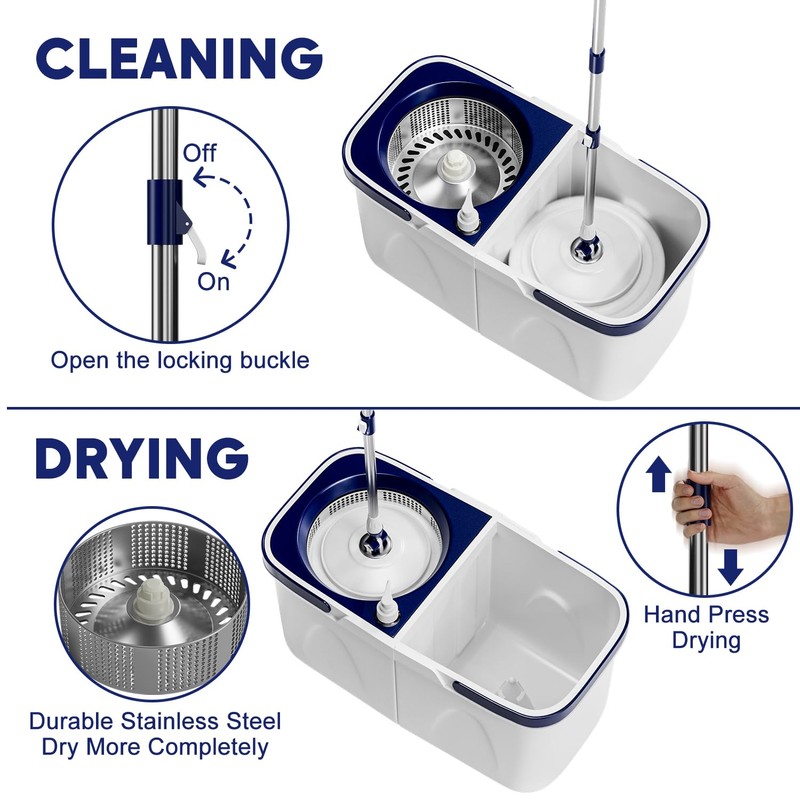 Spin Mop and Bucket with Wringer Set, Mop Bucket System
