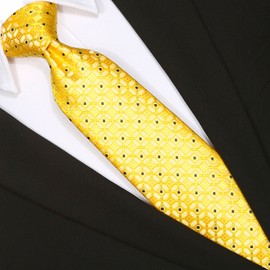 fortunatever Yellow Men's Extra Long Ties,Checkered Pattern Necktie With Black Dots(63")