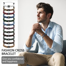 Tondiamo 24 Pcs Braided Cross Bracelet for Men Women Christian Adjustable Rope Jesus Bracelets with Metal Knot Christian Baptism Gifts for Women Men