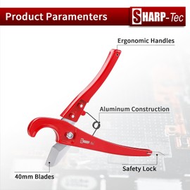 Sharp-tec PVC Pipe Cutter 0-32mm, Ratchet Plastic Pipe Cutter with Aluminum Alloy Body, Plumbing Pipe Slice for PVC PPR Plastic, Red
