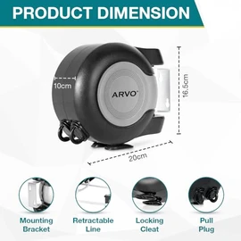 ARVO ARVO Wall Mounted Double Retractable Washing Line - 30m Clothes Line - Value Range Extendable Laundry Drying Line - 2 x 15m Cables for Indoor & Outdoor Use
