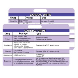 Remerabel Cardiac Drips Reference Badge Card, 2x3 Inch, 4 Pcs - Horizontal Nursing Badge Reference Cards, Cardiac Cheat Sheet for Nurses, Emergency Nurse Badge Reference Card