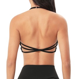 TZLDN Women Workout Backless Sports Bra Removable Padded Strappy Low Impact Support Open Back Gym Bras Yoga Crop Tank Top #6New Backless-Black, M