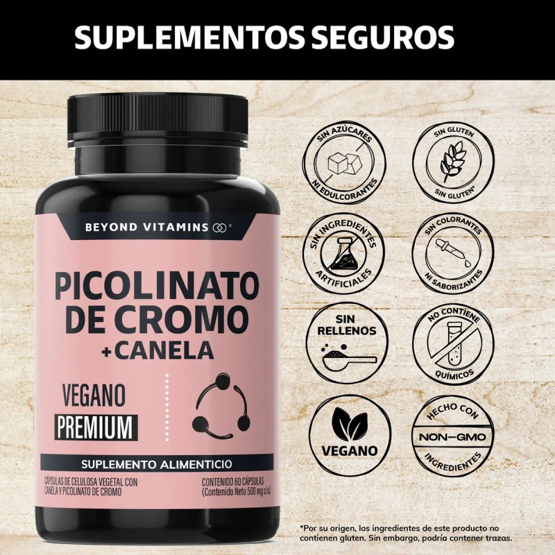 Picolinato Cromo Canela Tecnología Cápsulas Veganas Vcaps Vitaminas Mujer Hombre