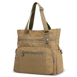 DIRRONA Fashion Women Shoulder Bag Casual Large Capacity Handbag Multi Pockets Nylon Waterproof Simple Shoulder Bags Daily Travel Work Shopping Satchel Beige