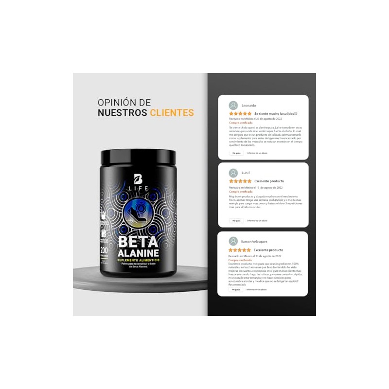 B Life Beta Alanina Pura en Polvo 200 Servicios 400g