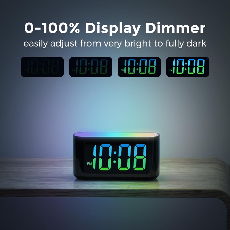 HOUSBAY Digital Alarm Clock for Bedroom, 9 Colors Dynamic Night