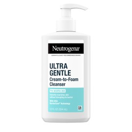 Neutrogena Ultra Gentle Cream-to-Foam Daily Facial Cleanser, Transforms from a Creamy Cleanser to a Foaming Face Wash, Gently Cleanses Sensitive Skin, Fragrance-Free, Hypoallergenic, 12 oz