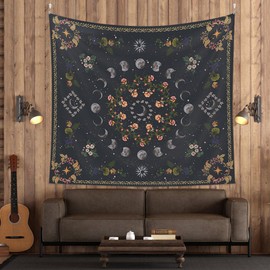 KLYNGTSK Botanical Moon Phase Tapestry Bohemian Tapestry Wall Hanging Nature Tapestry Plant Aesthetic Tapestry Floral Plants Tapestry Bedroom Floral Tapestry Decor for Living Room Cafe(130X150cm)