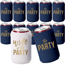Wife of the Party and The Party Bachelorette Can Coolers - Set of 12, Perfect for Decorations and Bridesmaid Gifts (Navy, Regular)
