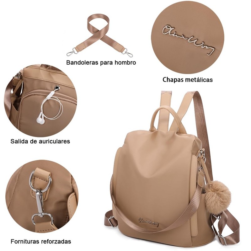 OLIVIA WONG Waterproof Theft Backpack for Women (13L), Convertible Backpack
