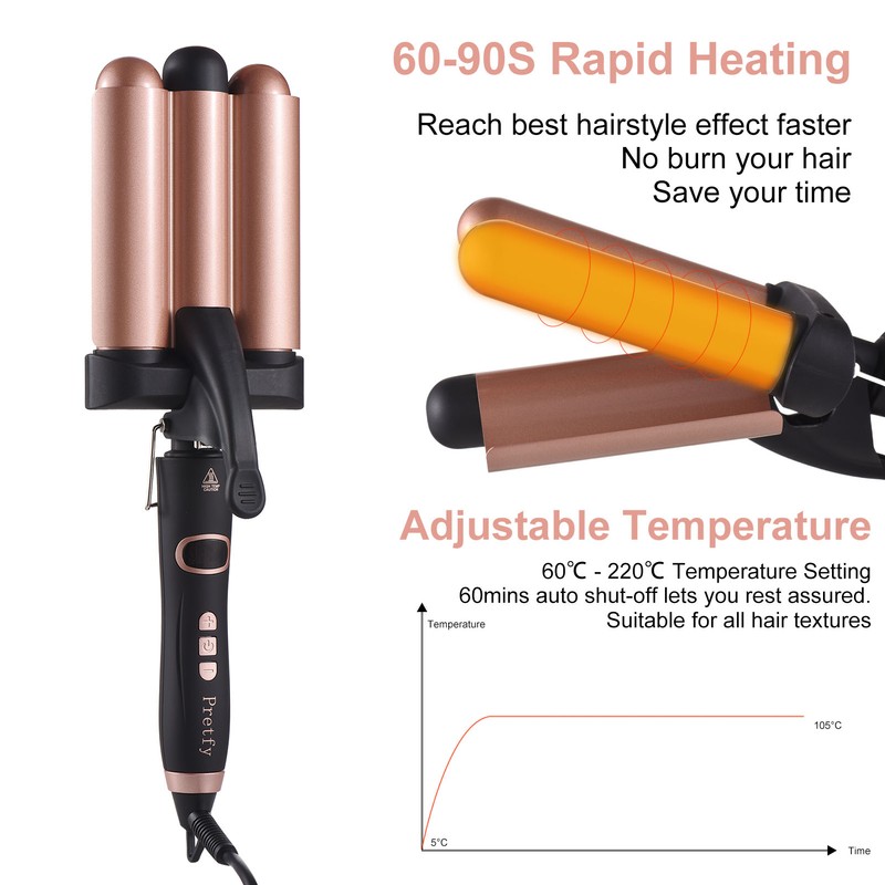 Pretfy Hair Curling Iron 3-Barrel 32mm Hair Waver Hair Curler