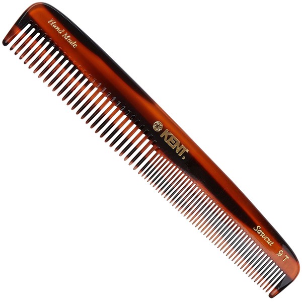 Kent 9T Tortoiseshell Fine Tooth and Wide Tooth Comb Detangler Hair Combs - Large Handmade and Saw-Cut Dressing Comb - Wet Hair Comb for Women and Durable Grooming Comb for Men Made in England